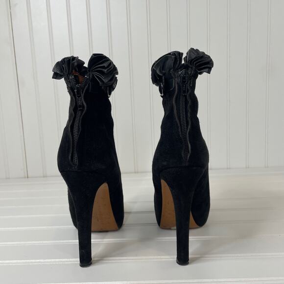 Givenchy Black Suede Ruffled Stiletto Heeled Boots Size 9.5 Platform Zip Runway - Picture 4 of 9